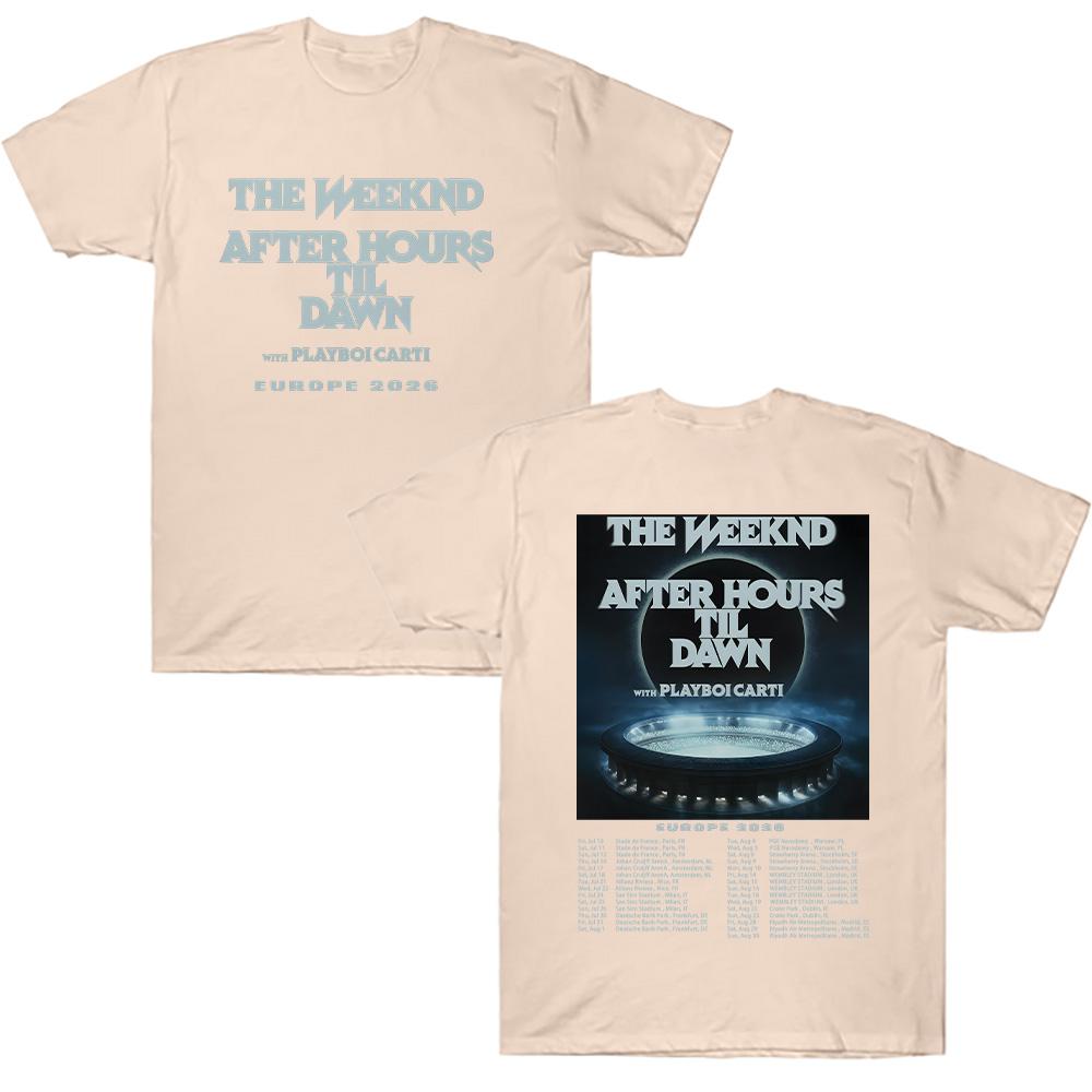TheWeeknd After Hours Til Dawn Europa 2026 T-Shirts Grafik T-Shirts Damen Herren Hip Hop T-Shirt Trendiger Stil Kleidung Baumwoll-T-Shirts XS sand