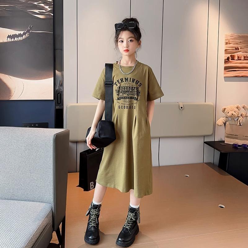 Sommer Mädchen Kleider Kinder Kurzarm Sport Kleid Kinder Kleidung Vestido Baby Kleider für Mädchen Teen 6 8 10 12 14 Jahre 140 grün