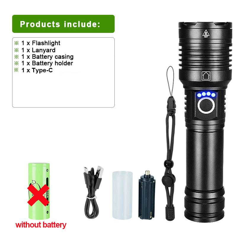 Ultrahelle 100000 Lumen LED-Taschenlampe, wiederaufladbare Handtaschenlampe, Hochleistungs-LED-Taschenlampe, Zoom, tragbare Laterne 26650 no battery