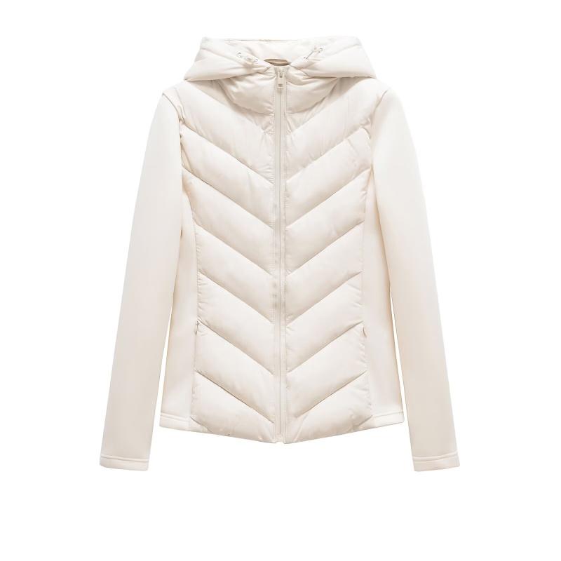 Elegante Damenmode Patchwork Langarm Stehkragen Kapuzen Baumwolljacke Sportmantel S beige