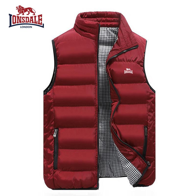 Lonsdale Bestickte High-End Baumwoll-Weste Jacke, Herren Herbst/Winter Mode Lässig Bequem Ärmellose Jacke L rot