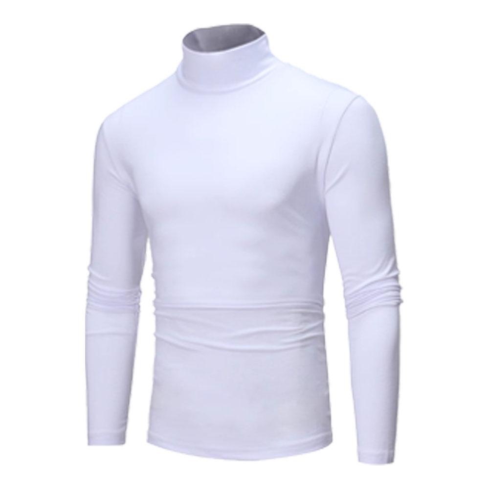 Herbst Winter Herren T-Shirt mit Stehkragen Slim Fit Hochelastisch Langarm Herrenbekleidung Lässiges atmungsaktives Pullover-Unterhemd XXXL weiß