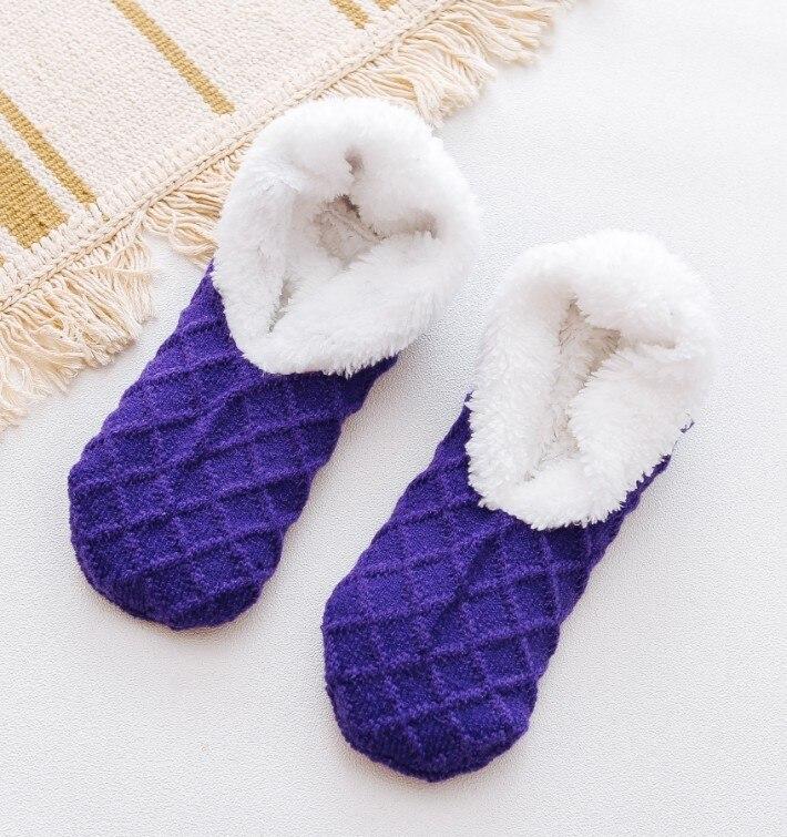 Winter Dicke Woll Socken Frauen Verdicken Warme Hause Schlafzimmer Socken Hausschuhe Männer Nicht-slip Fuß Wärmer Schnee Socken Calcetines mujer One Size blau