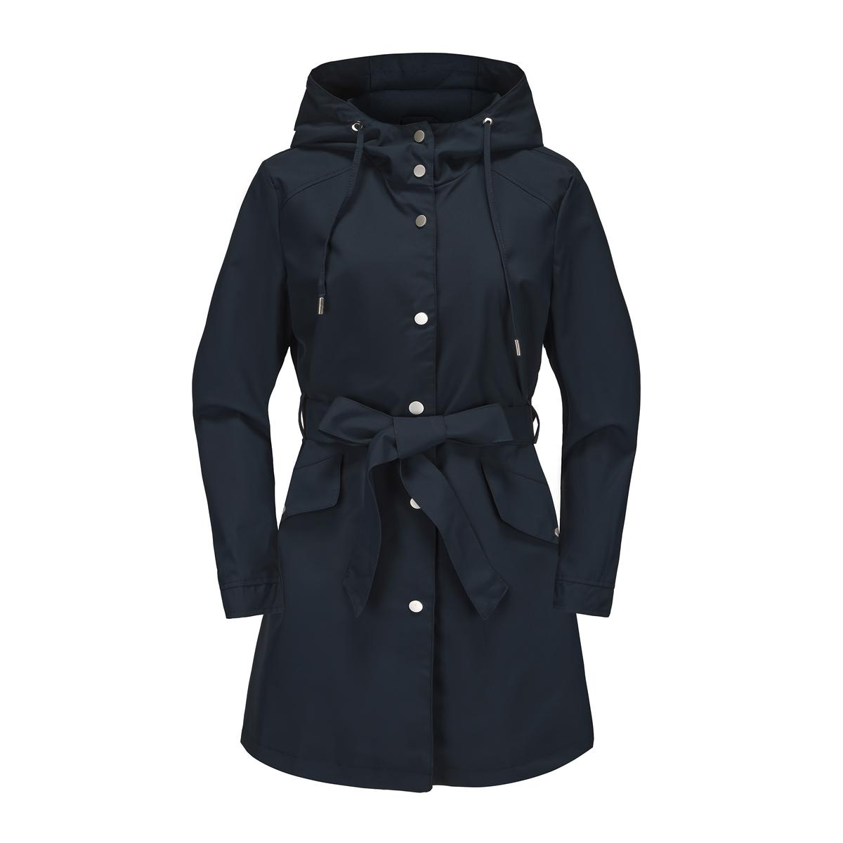 Damen Windjacke mit Kapuze, Polyester, wasserdicht, Trenchcoat, dünn, locker, mit Gürtel, zum Zuknöpfen, Windjacke, Frühling/Herbst, Outdoor-Kleidung, lange Jacken L dunkelblaue
