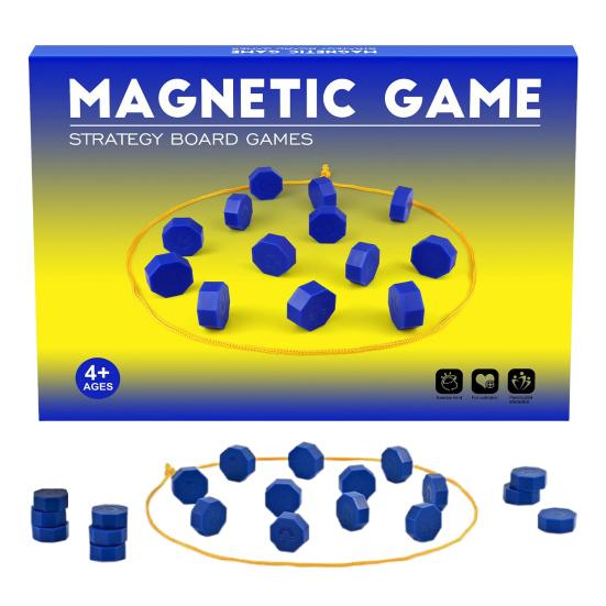 1 Set Magnetspiel mit Schnur Familienparty Magnetisches Seil Schachbrettspiel 2 Spieler Kampf Magnet Schach Puzzle Strategiespiel blau