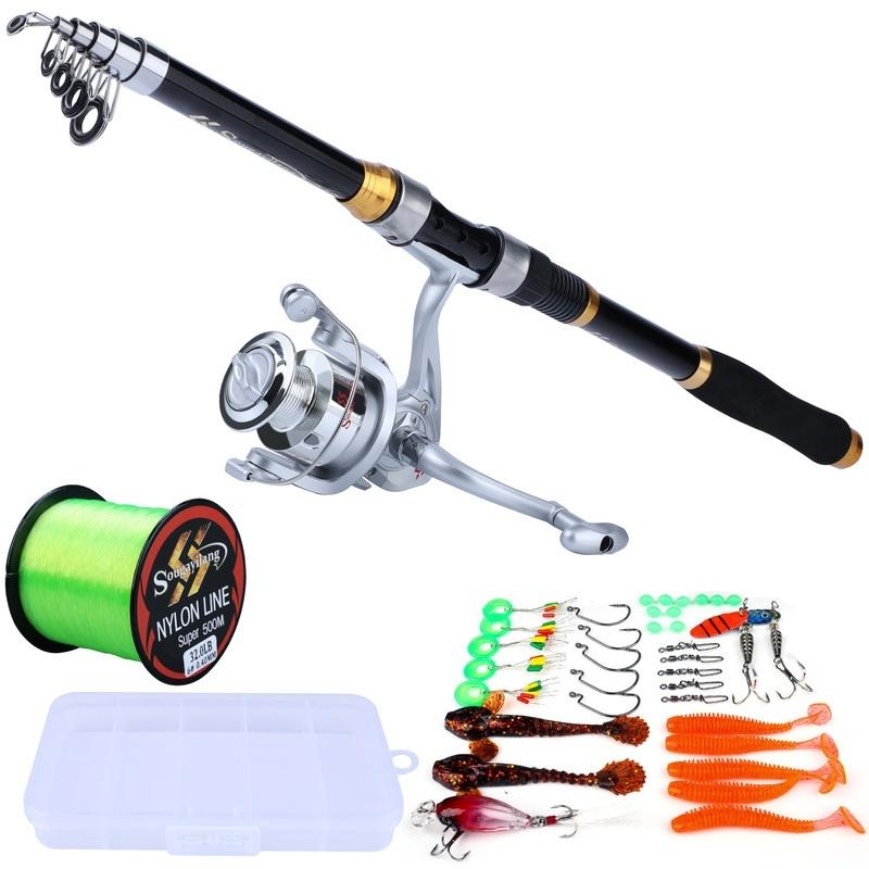 Sougayilang Spinning Angelrute Reel Combos Angelschnur Locken Tragbare Reise Angelrute Rad Angeln Draht Angeln werkzeuge 3.3M Rod&4000 Series Reel schwarz