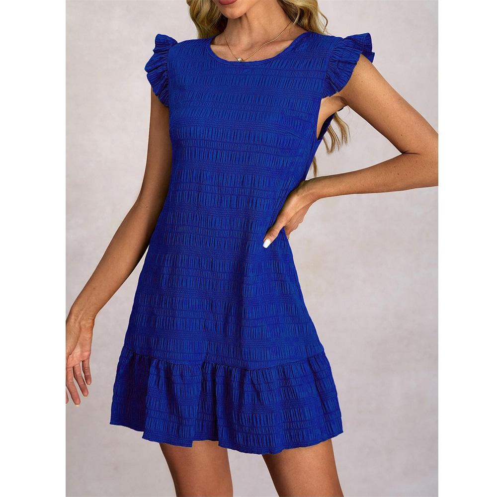 Damen Sommerkleider Damen Lässig Einfarbig Gerüscht Ärmellos Mini Kleid Gerade Vestidos Weiblich Vintage Kurze Kleider S blau