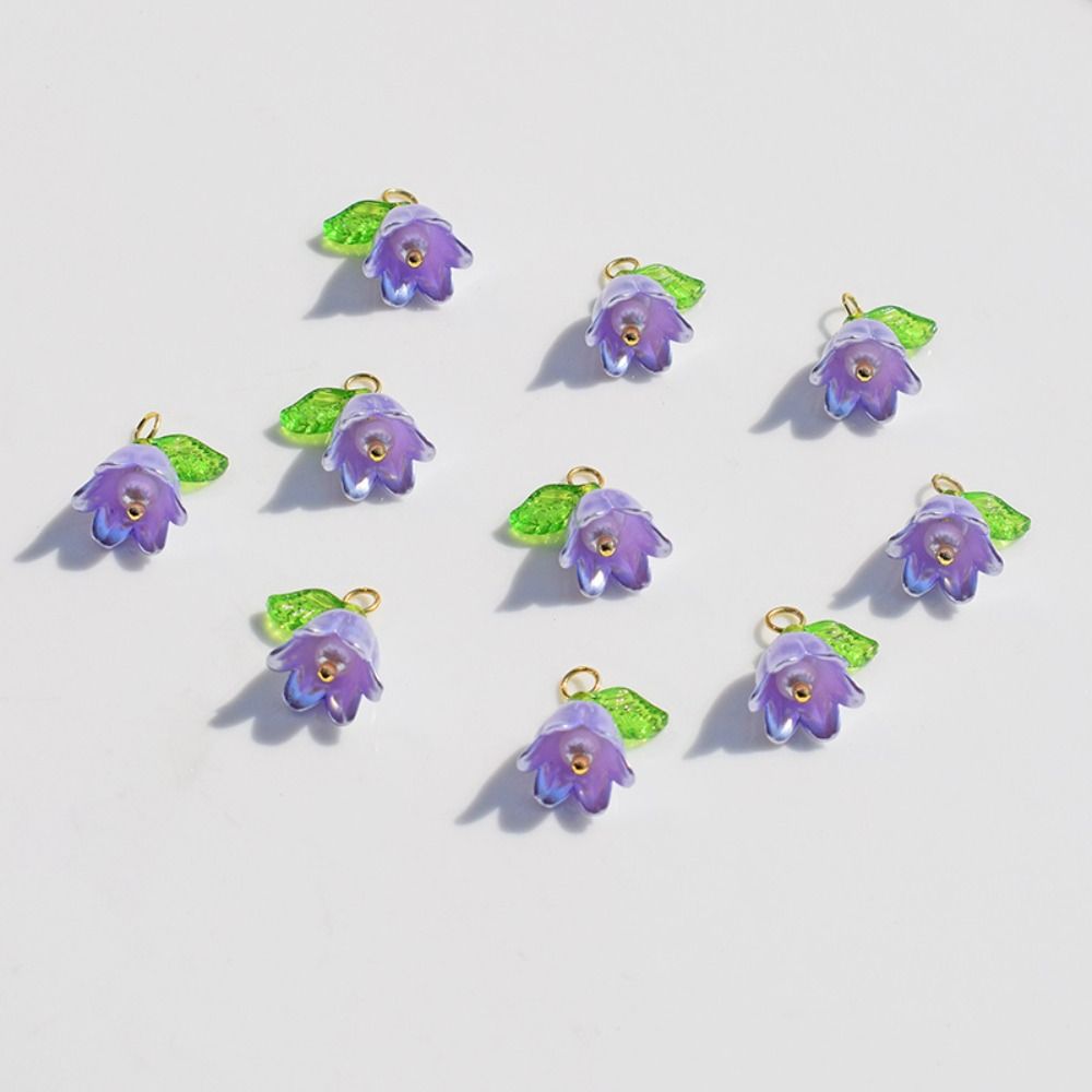 für Halskette Ohrringe für DIY lose Perlen Lampwork Perlen Glocke Orchidee Perlen Flora Blätter Perlen violett
