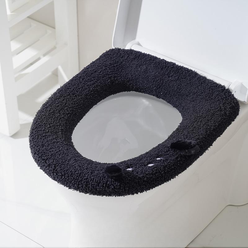 Winter Flauschiger Toilettensitz Verdickte Haushalts-Toilettensitzmatte mit Griff Toilettenbezug Waschbarer Toilettensitzbezug Bunny schwarz