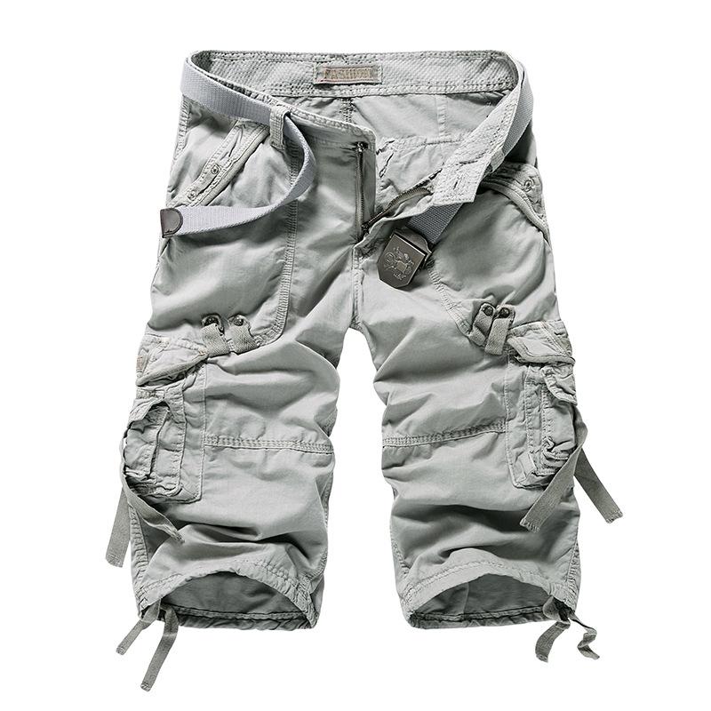 Mode Sommer Herren Freizeit Cargo Shorts Lockerer Schnitt Locker Tasche Knie Capri Cargo Hosen Hose Weich 40 grau