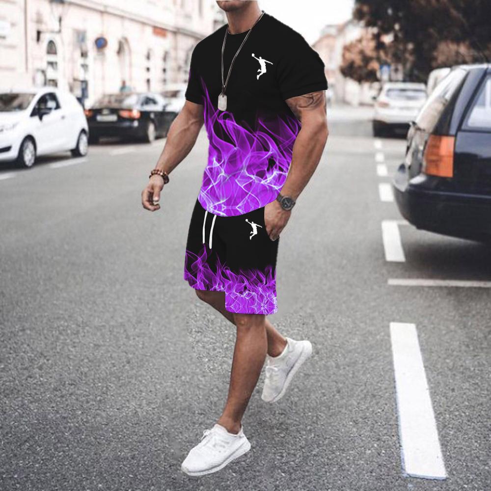 2024 Sommer Beliebte Herren T-Shirt + Shorts Set Herren Sport Set Bedrucktes Freizeitmode Kurzarm T-Shirt Set Herren Jogging Set 2XL