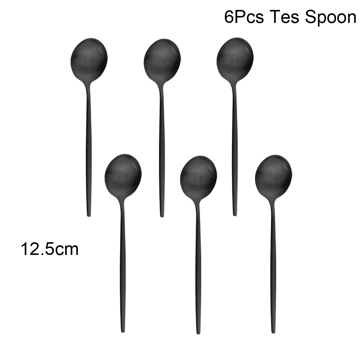 6Pcs Schwarz Besteck Set Matte Geschirr Set Messer Gabel Löffel Geschirr Kuchen Obst Gabel Edelstahl Besteck Küche 6pcs teaspoons schwarz