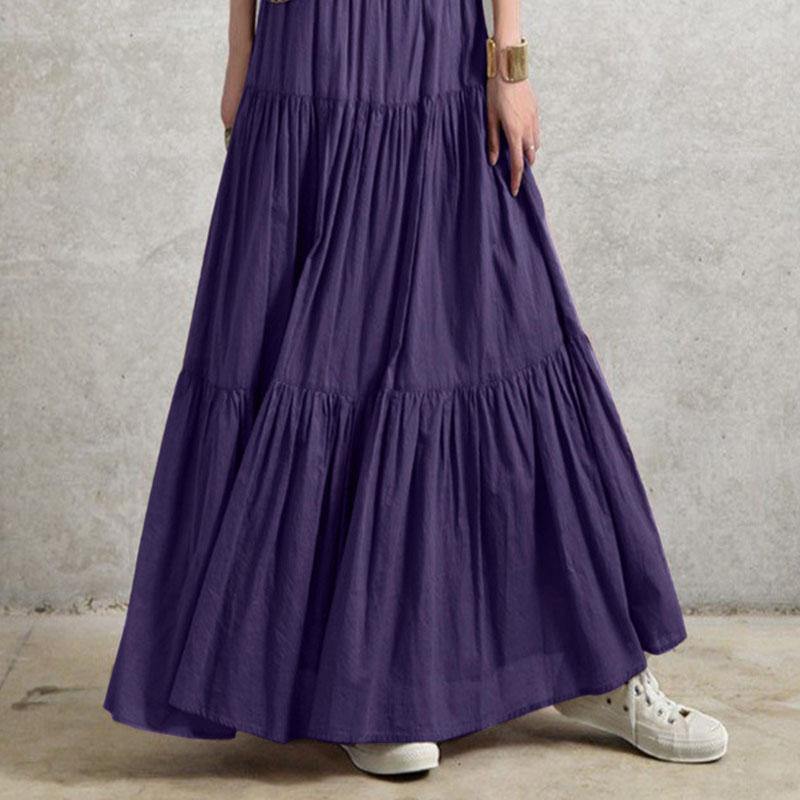 Frühling Sommer Damen Rock Schößchen Lässiger Langer Rock Einfarbiger Rock Vintage Stil Plissee Halbrock 5XL violett