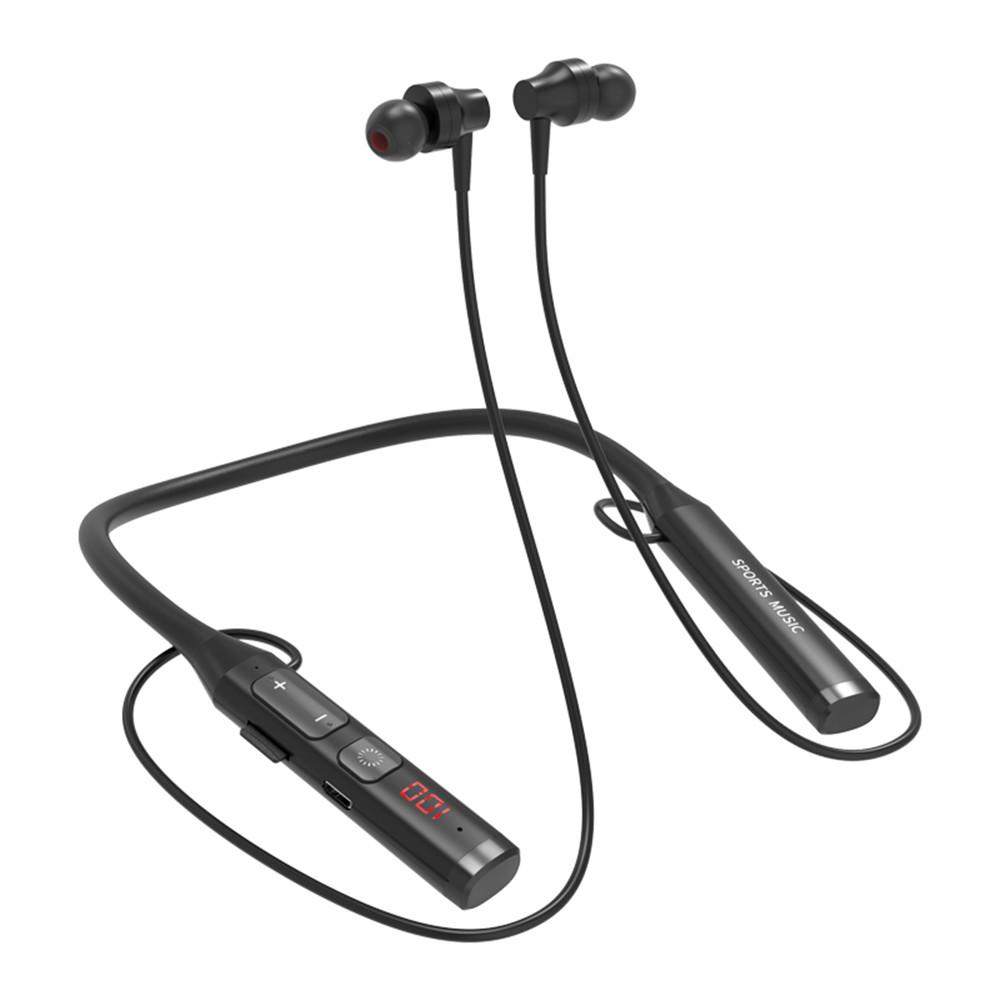 Kebidu V7 Bluetooth-Headset mit Nackenbügel, LED-Leistungsanzeige, Bluetooth, TF-Karte, FM-Modusschalter, MP3-Player, Radio, 2-in-1-Freisprech-HiFi-Stereo-Kopfhörer schwarz