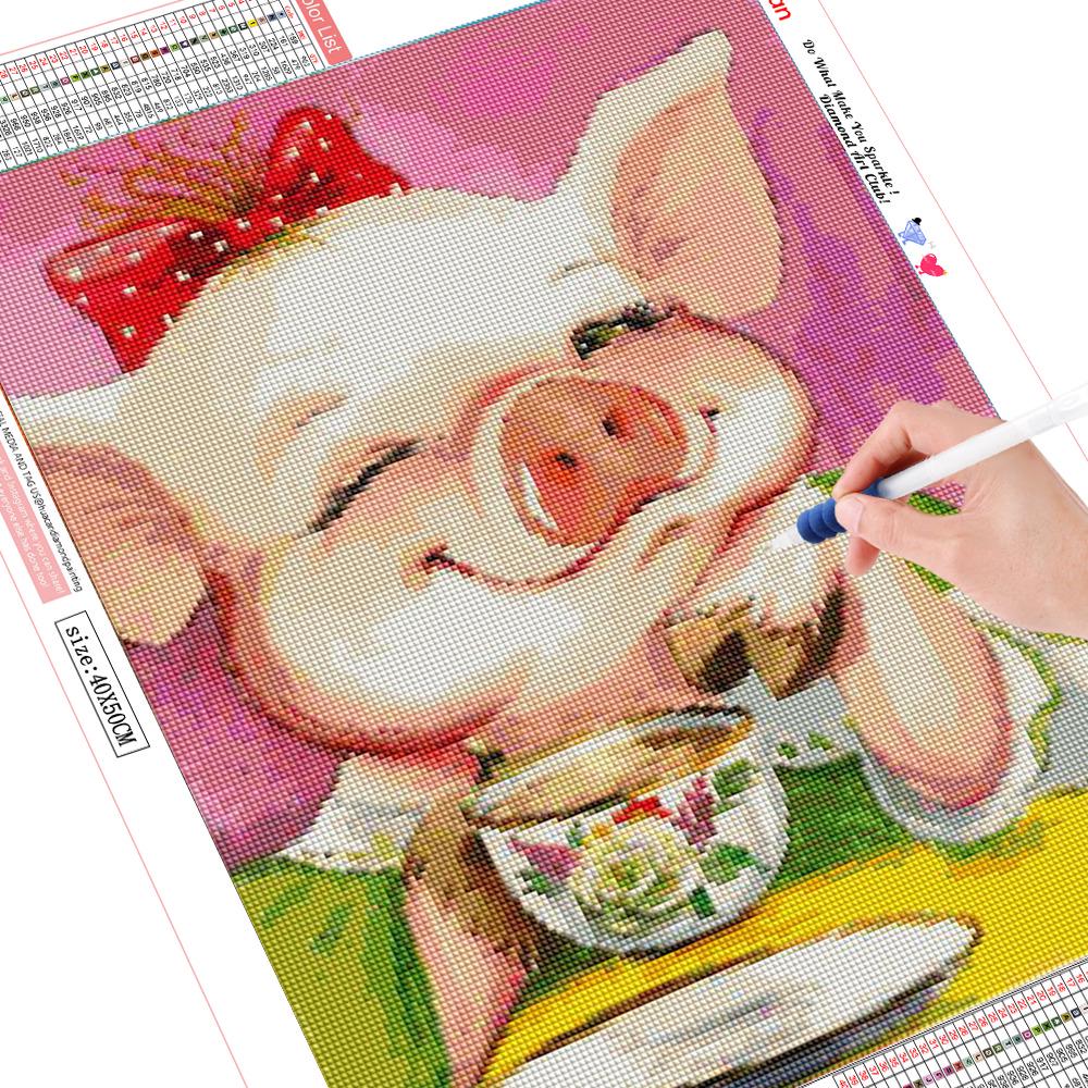 5D-Gemälde mit Diamanten, Schwein, Diamantgemälde, Cartoon-Diamanten, Stickerei, Dekoration 20X30