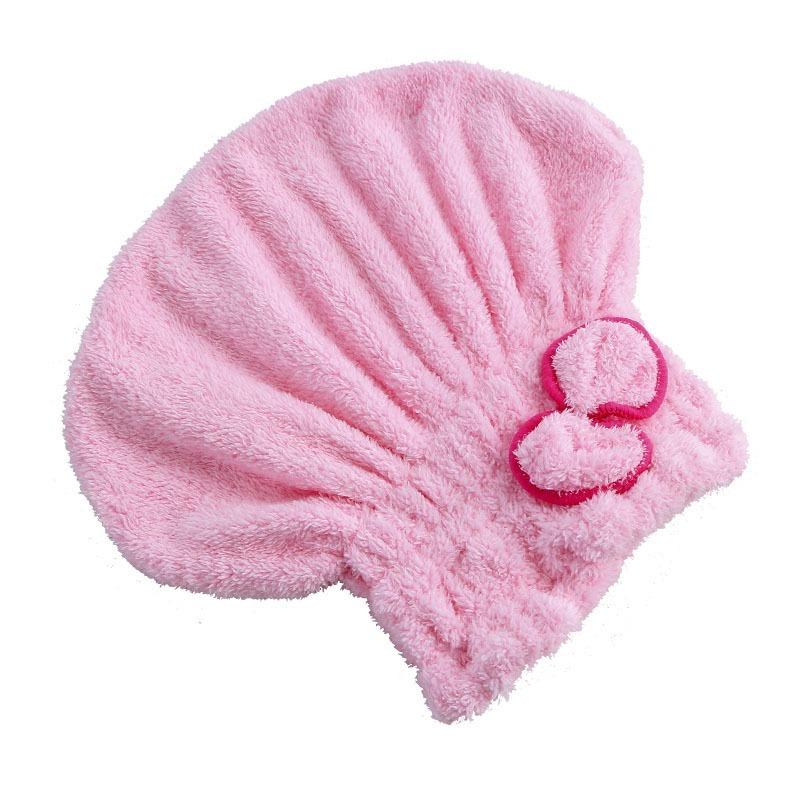 Korallensamt-Duschhaube für Erwachsene, weiches, saugfähiges Handtuch zum Trocknen der Haare, verdicktes, schnelltrocknendes Bandana, süße Schleife, Trockenhaube für die Haare rosa