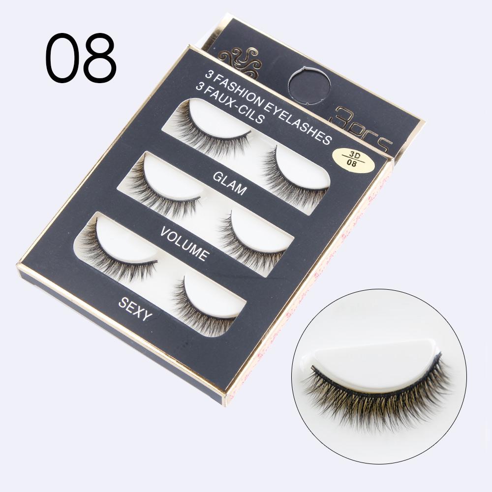 3 Paar natürliche falsche Wimpern, 3D-Nerzwimpern, Wimpernverlängerung, Make-up, falsche Wimpern-Set 08