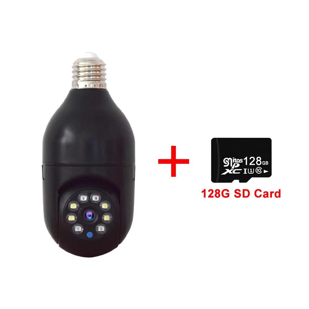 LS VISION 1080P Full-HD E27 Glühbirnen Überwachungskamera Nachtsicht 2,4G 5G WiFi Überwachungskamera Sicherheits-IP-Kamera Menschliche Verfolgung Videoüberwachung 2.4&5G Add 128G Card schwarz