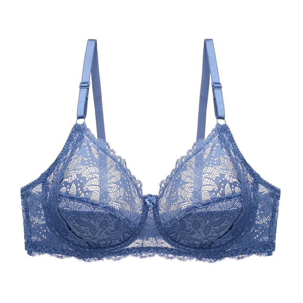 Damen-BH, Spitze, Blumen-Bralette, Dessous, Bügel-BHs, ungefüttert, Unterwäsche, Büstenhalter in Übergröße 95C blau