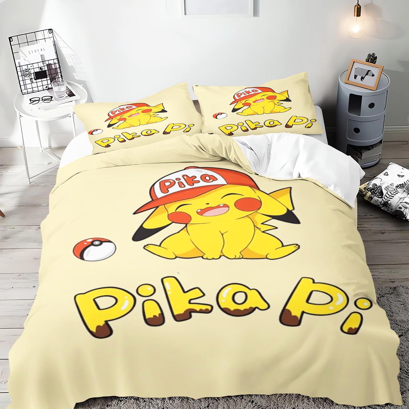 Pokémon Anime Bettwäsche-Set Comforte Bedruckt Cartoon Einzelbett Größe Bettwäsche-Sets Weihnachtsgeschenke 3-teilig US Full(200*230cm)3pcs