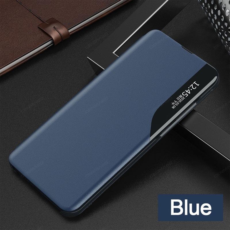 Magnetische Smart View Flip-Cover-Hülle aus Leder für Samsung S25 S24 S23 S22 S21 S20 Ultra Plus FE A15 A55 A14 A54 iPhone 16 15 14 Plus 13 12 11Pro Max XS iPhone 11 blau