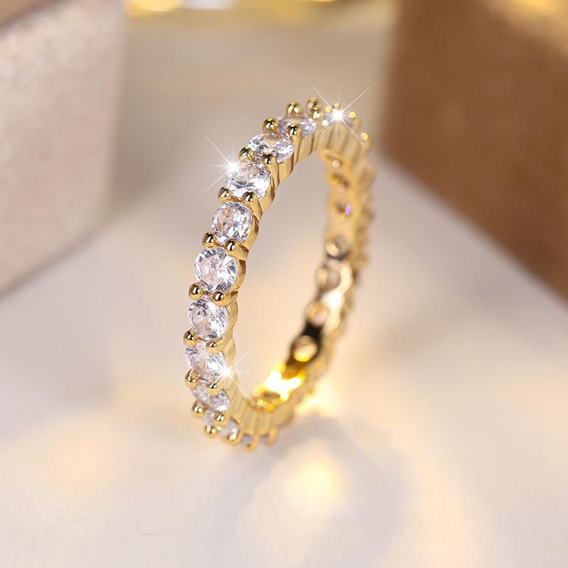 Personalisierte Ringe aus weißem Zirkon für Frauen, funkelnde Hochzeits-Ewigkeitsbänder, silberfarbener Schmuck 5 gold