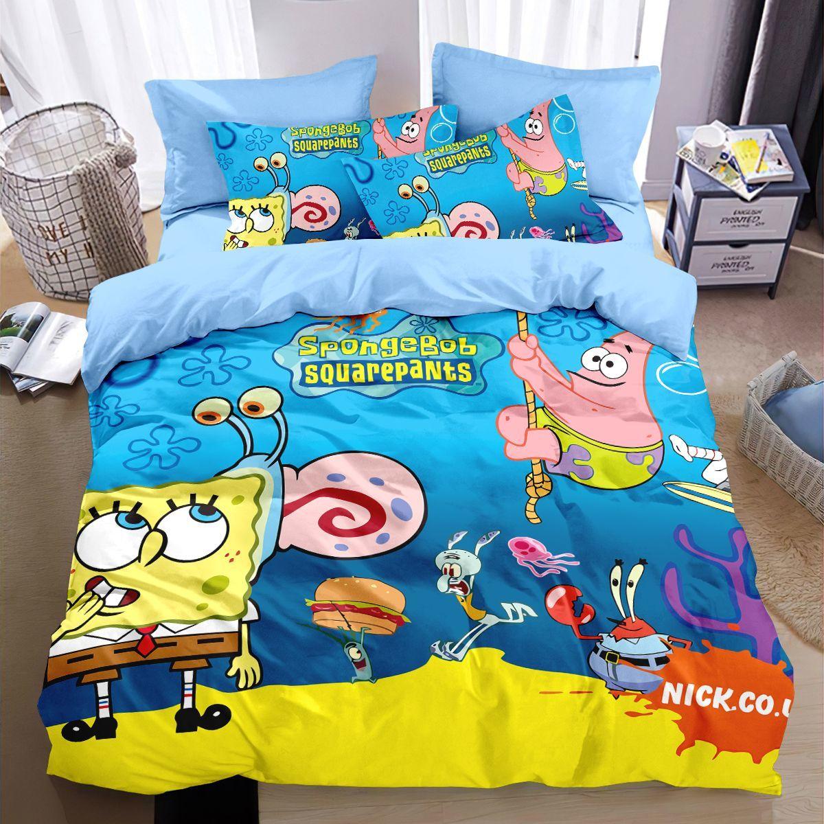 3D SpongeBob SquarePants Polyester Bettbezug-Set für Kinder, King-Size-Bettwäsche, Bettdecken-Sets, 100% Polyester 100x135cm