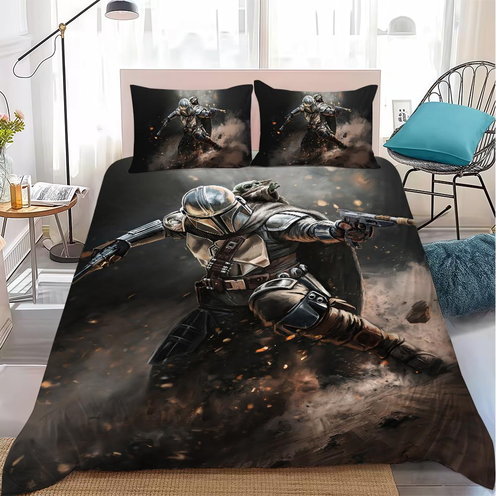 Star Wars The Mandalorian Bettwäsche-Set Heimstil Bettwäsche Weiche Baumwolle Wäsche Bett 3-teiliges Set Studentenzimmer Geschenk 135x200cm gray