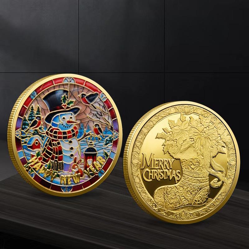 Weihnachtsmann Gedenkmünzen, Farbige Geprägte Gedenkabzeichen Weihnachtsgeschenke Farbige Gold- und Silbermünzen, Weihnachtsgeschenke 40*3
