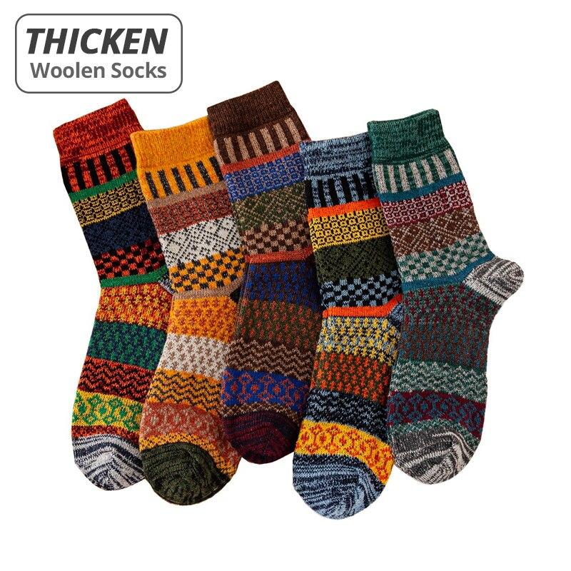 HSS Marke 5 Paar Winter herren Socken Verdicken Schafwolle Socken Warme Männer Retro Stil Bunte Mode Mann Socken für Schnee stiefel EUR39-45 (US6.5-11) grün/rot