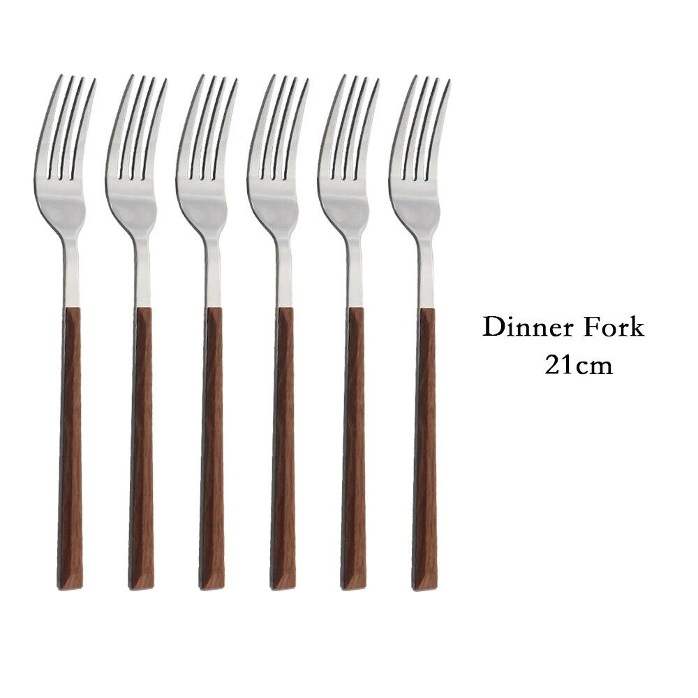 Holzgriff Geschirr-Set Edelstahl Silber 6/30-teilig Steaktisch Messer Gabel Löffel Dessertgabel Besteck Besteck-Set 6pcs Dinner Fork braun/silber