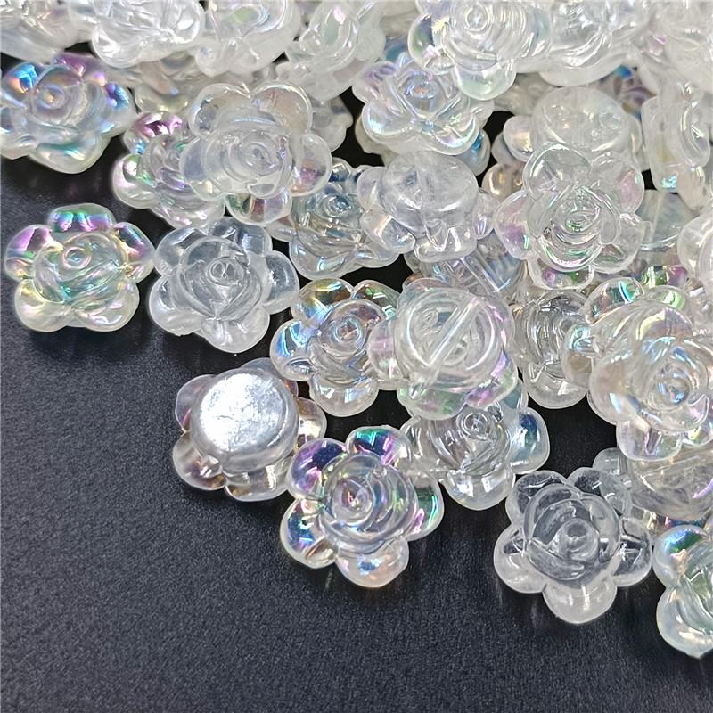 Kreative Perlen in AB-Farbe mit Loch, Charms, lose Abstandsperlen, Acrylperlen, 20 Stück, Perlen zum Basteln für die Schmuckherstellung, handgefertigte Blumen zum Selbermachen weiß