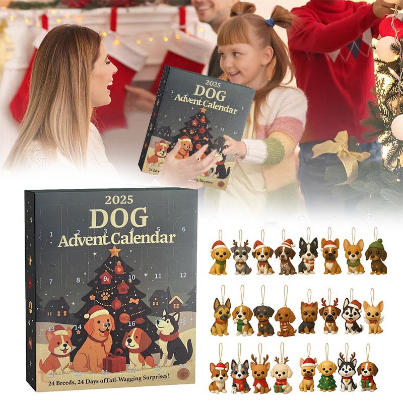Hunde-Adventskalender 2025-24 Stück 2D Festliche Rassen Ornamente - Adventskalender für Haustiere mit wiederverwendbaren Ornamenten, Idee für Hundeliebhaber white
