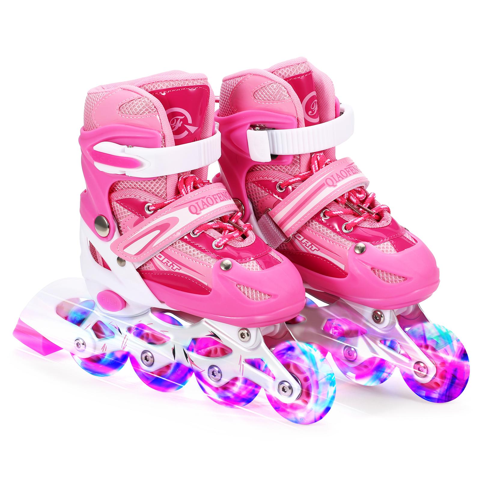 Verstellbare, beleuchtete Inline-Skates mit leuchtenden Rädern für Kinder und Erwachsene für Mädchen und Jungen S rosa
