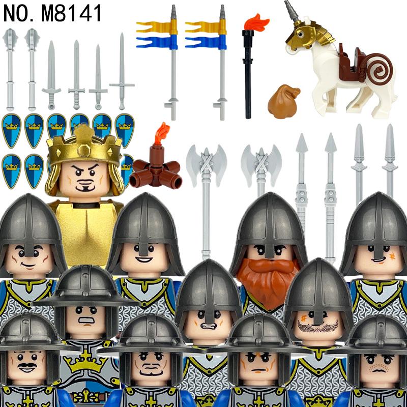 Mittelalterliche Ritter Krieger Bausteine Militär Soldat Figuren Europa Burg Wache Armee Schwert Waffe Krieg Pferd Ziegel Spielzeug Geschenk