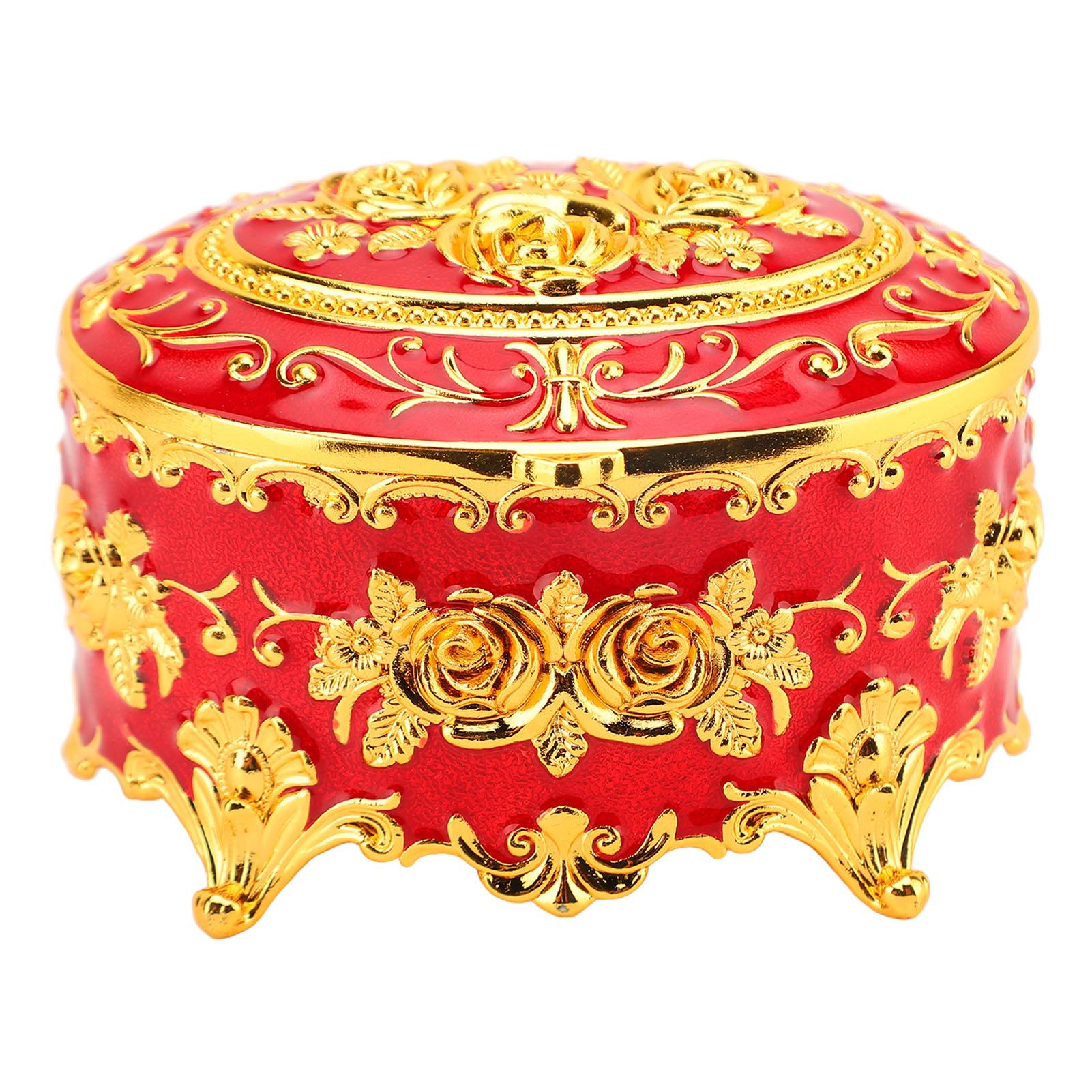 Vintage Runde Schmuck-Schatulle Gold Klein Ohrringe Halskette Aufbewahrungsbox Vintage Runde Schmuck rot