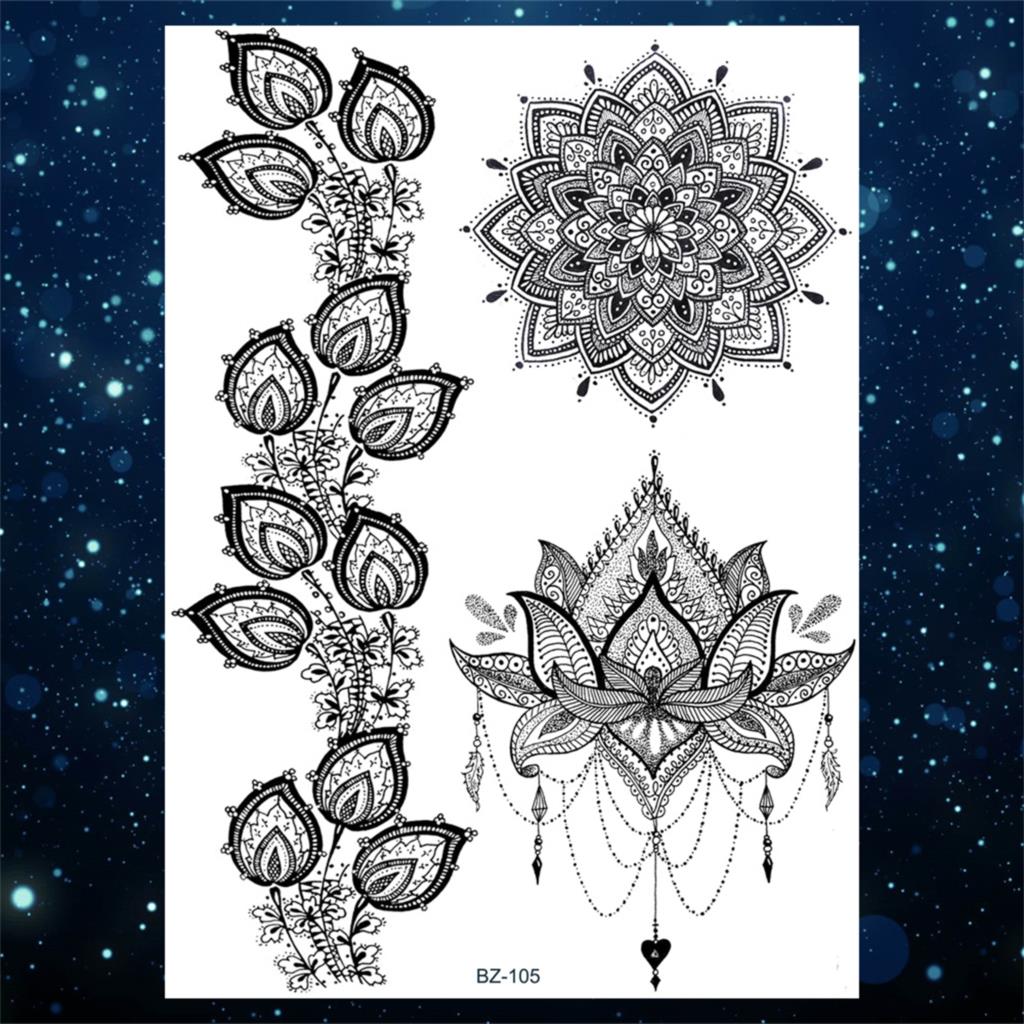 Schwarze Blume Mond temporäre Tattoos für Frauen Mädchen realistische Schlange Blume Oberschenkel Gesicht Schädel gefälschte Tattoo Aufkleber Bein Tatoos