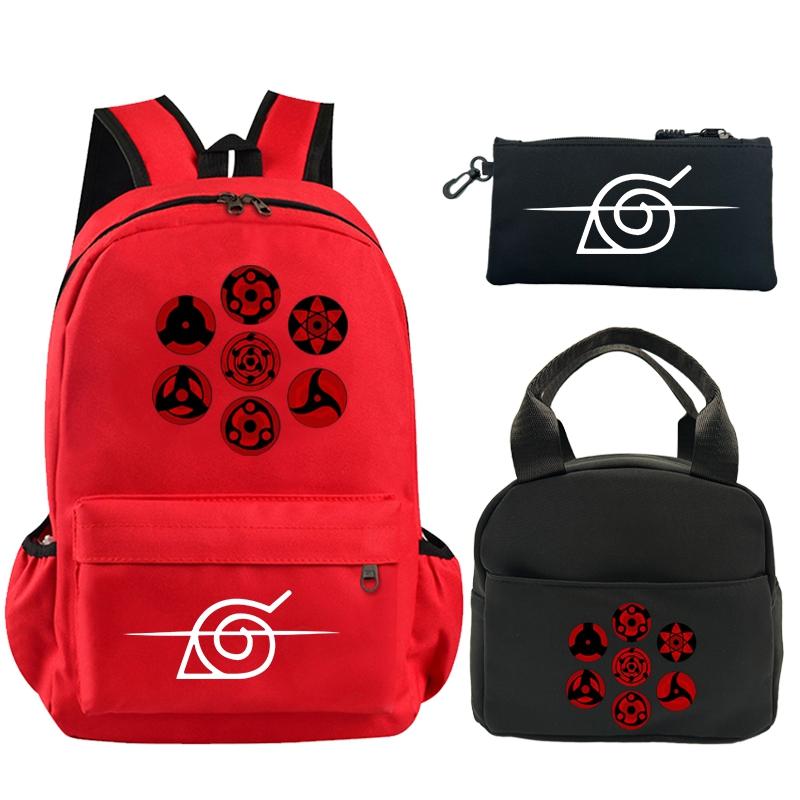 3 Teile/satz Anime Naruto Gedruckt Rucksack Büchertasche mit Mittagessen Tasche Bleistift Fall Teenager Kinder Mädchen Jungen Schul Rucksack