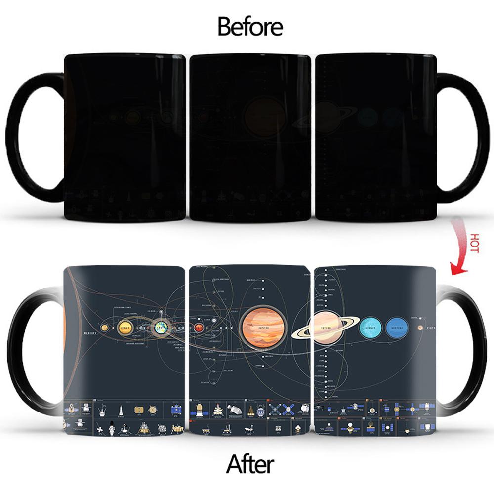 Kaffeetasse, wärmeempfindlicher Zauberbecher, BSKT-119, Sonnensystem, wärmeempfindliche Tassen, Farbwechselbecher, personalisierte Geschenke, Trinkgeschirr 301-400ml black