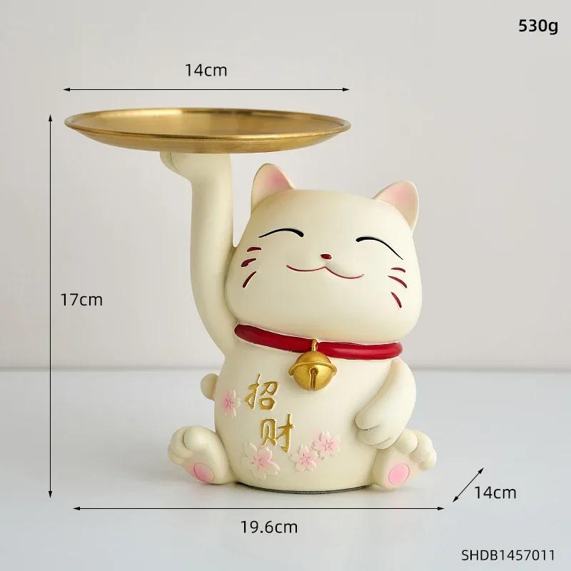 Kreative Inneneinrichtung Glückskatze Tablett Wohnkultur Zubehör Zimmer Desktop Süßigkeiten Snack Aufbewahrungstablett Harz Tier Statue Geschenk
