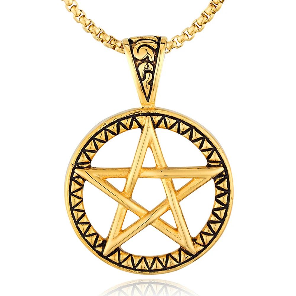 316L Edelstahl Pentagramm Anhänger Halskette Vintage Satan Punk Hip Hop Biker Anhänger Pentagramm Halskette Schmuck Großhandel CDN