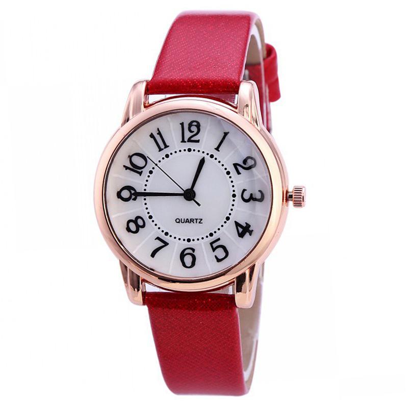 Mode Frauen Einfache Zifferblatt Armbanduhr Casual Luxus Lederband Quarz Armband Uhren Geschenke rot