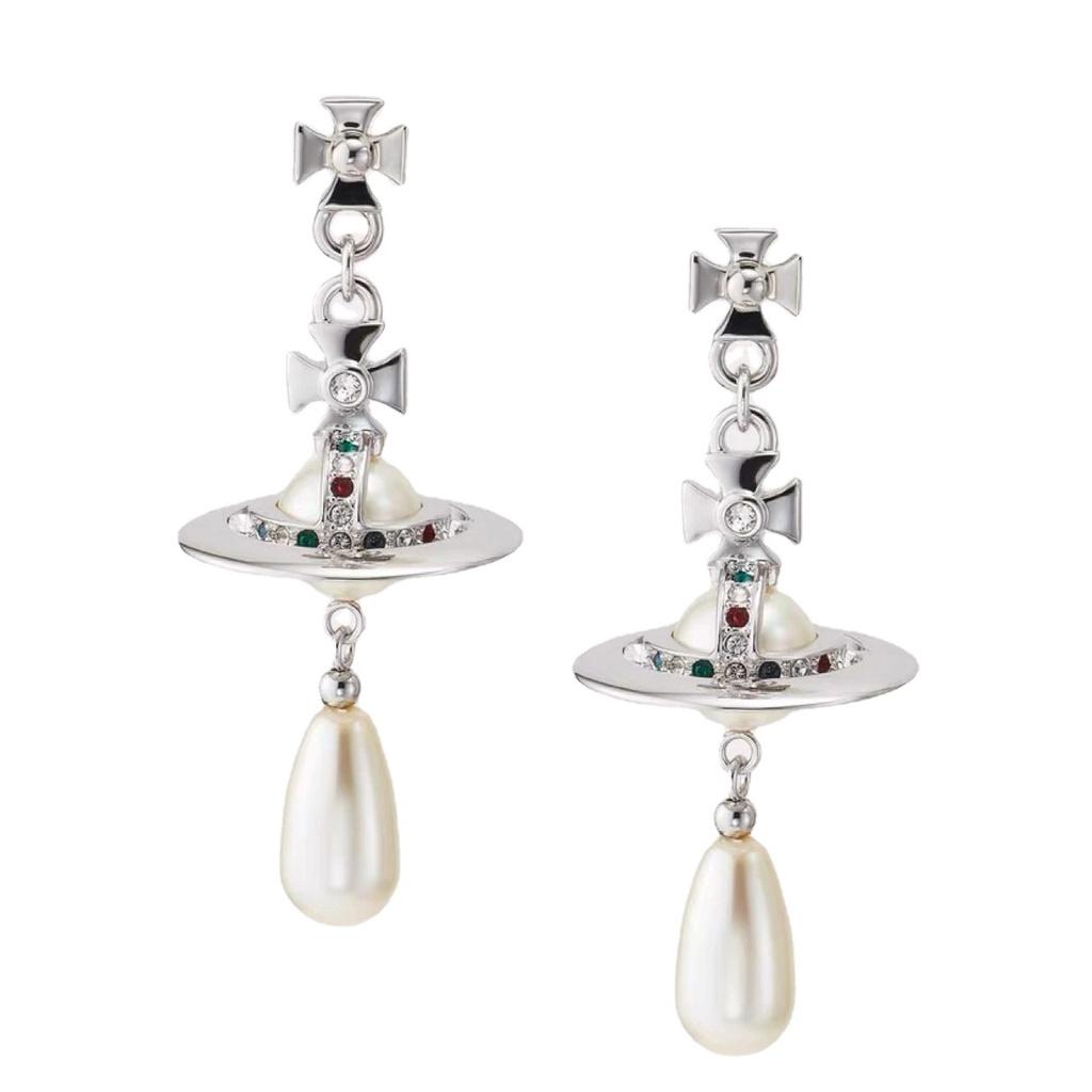 Westwood Ohrringe Perle Saturn Retro Schmuck Damen Geschenke Farbiger Diamant silber