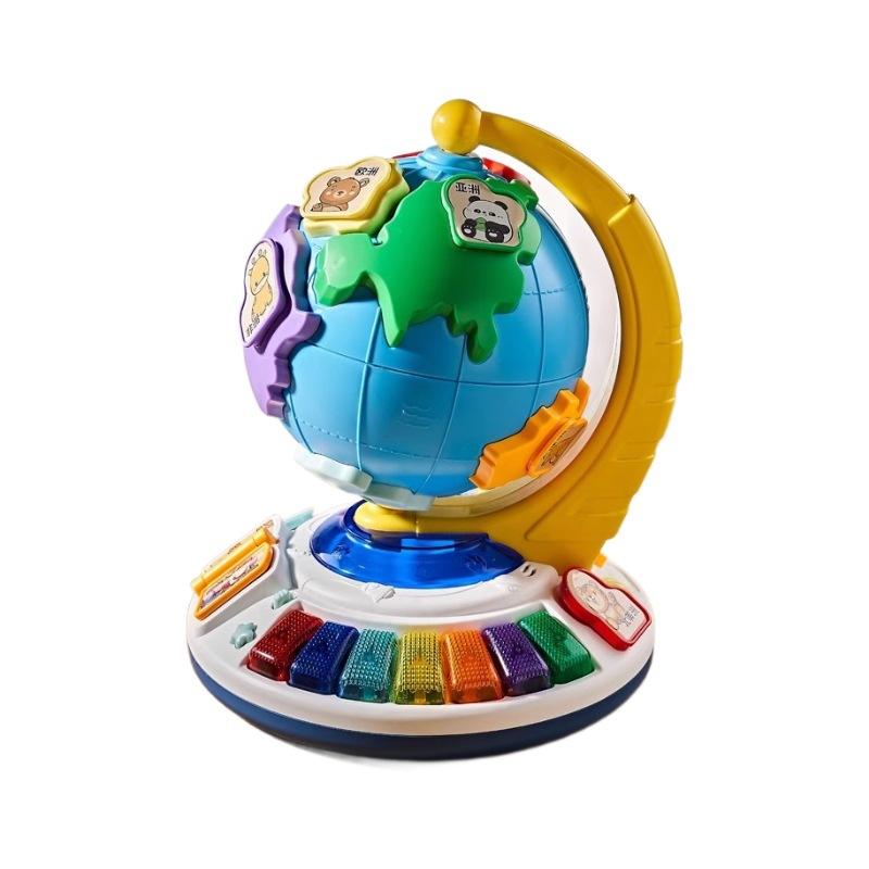 Globus Klavier Musikinstrumente Geschichtenerzählen Welt Tierpuzzles Zuordnungsspiel Montessori Lernspielzeug Geografie Lernspielzeug orange