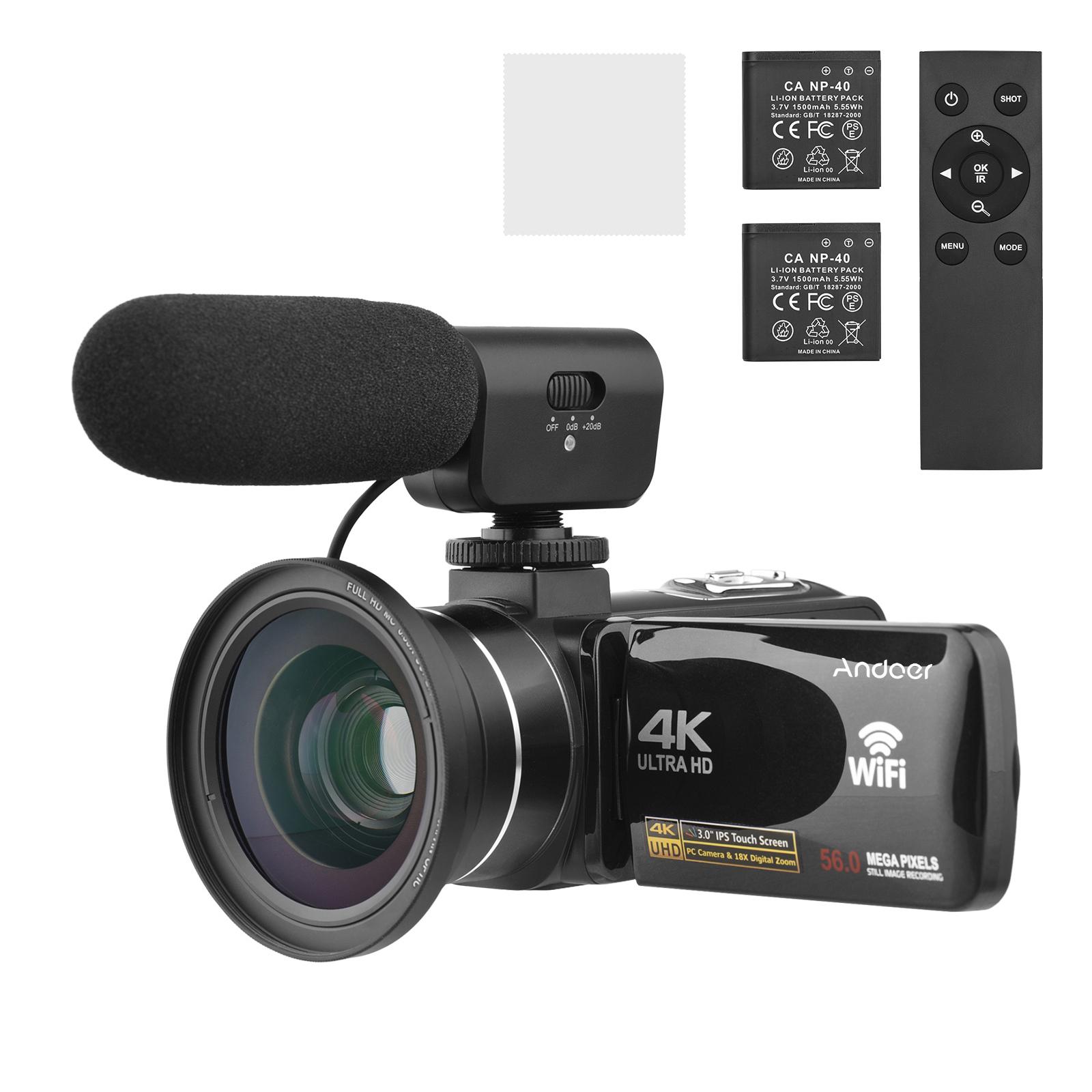 Andoer 4K Digital Videokamera WiFi Camcorder DV Recorder 56MP 18X Digitalzoom 3,0 Zoll IPS schwarz