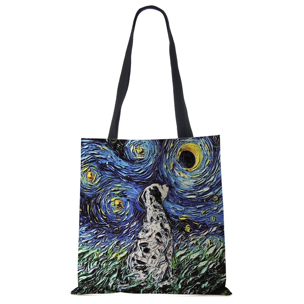 Starry Sky Animal Dog Bedruckte Handtasche Schultertasche Damen Große Tragetasche Damen Casual Freizeit Shopping Handtasche Outdoor