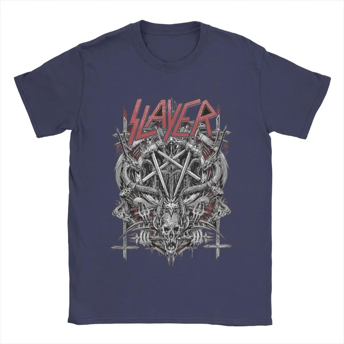 Vintage 1980er-Jahre-Metal-Band Slayer Trash Metal T-Shirt Herren Rundhalsausschnitt Baumwoll-T-Shirt Kurzarm-T-Shirts Übergrößen XL navy blau
