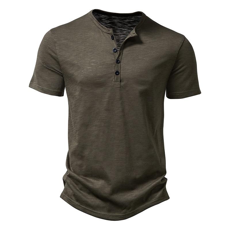 Henley-Kragen Sommer Herren Casual Einfarbig Kurzarm T-Shirt für Männer Polo Herren Baumwolle Herren T-Shirts US L(70-80KG) dunkelgrüne