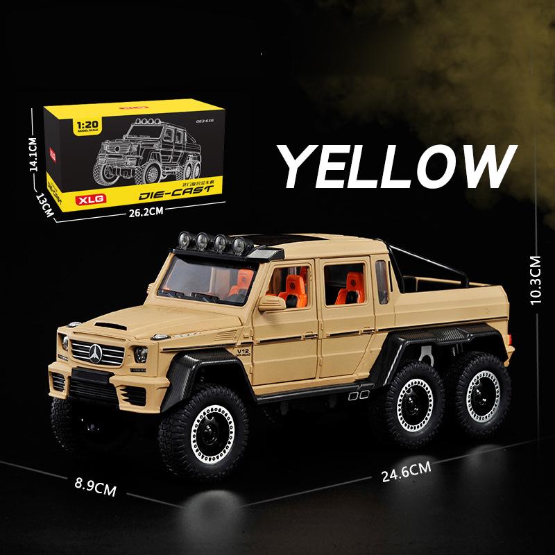 1/20 Benz AMG 6x6 Big Wheel Offroad-Modellauto SUV Metalldruckguss-Fahrzeugsammlung Sound & Licht Miniatur-Spielzeugauto für Kinder 1/20-Size:24.6*10.3*8.9cm gelb