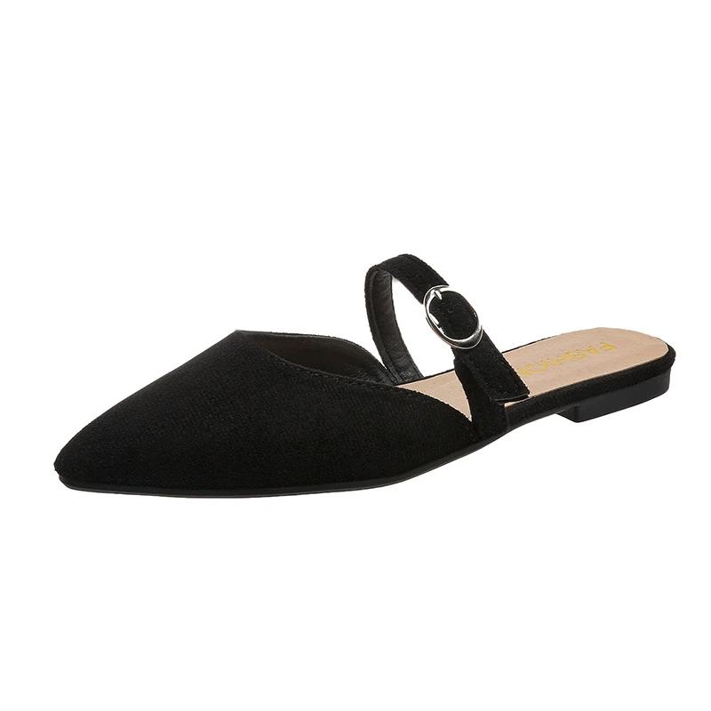 Schuhe Damen Übergröße Geschlossene Zehenpartie Damen Hausschuhe Modische Hausschuhe Damen Spitzschuh Schnalle Niedriger Absatz Damen Sandalen 40 schwarz